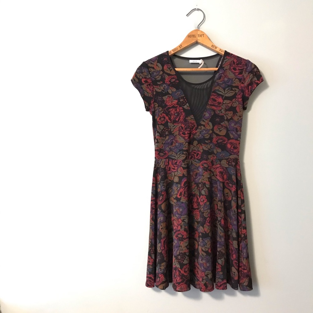 Kimchi Blue Sheer Neckline Floral Skater Dress